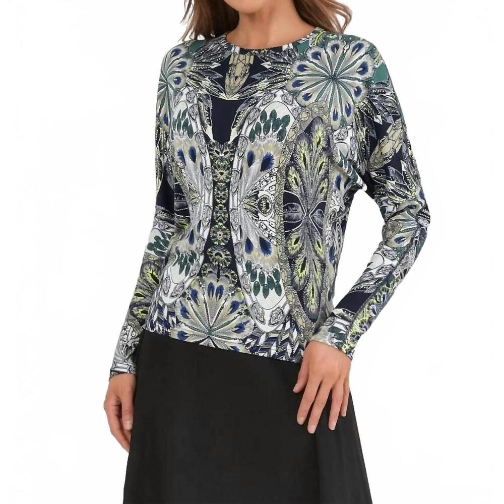 NEW MISS FINCH NYC verdant mirage knit t-shirt top in blue